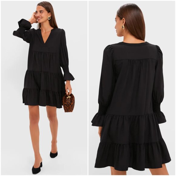 Tuckernuck Kenzo Dress black crepe size XXL tiered swing mini long sleeve - Picture 2 of 7